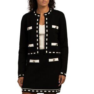 ELLEN TRACY Black Contrast Trim Cardigan